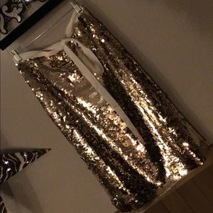 NWT, J Crew gold sequin midi skirt